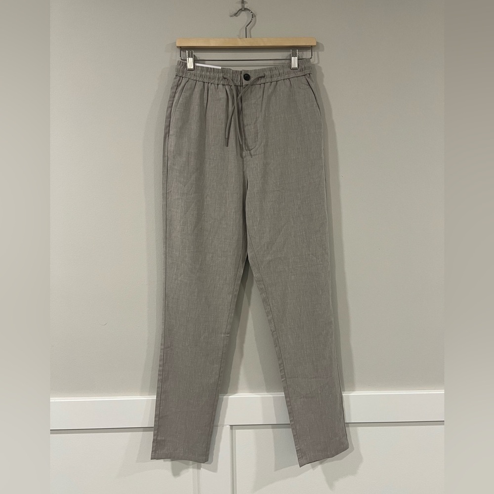 LES DEUX Como Tapered Linen Drawstring Pants Gray W29 L32 NWT